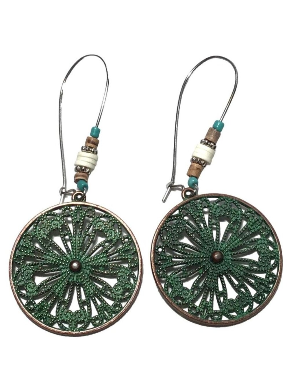 Drop Earrings Boho Style Silver Tone Green Blue Lightweight Womens Jewelry New